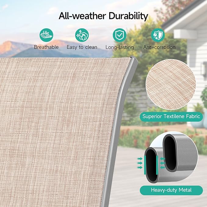 Patio Chairs Set of 6, Easily Set Up Stackable Outdoor Dining Chairs with High Back and Wide Seat, All Weather Breathable Outdoor Chairs Set of 6 with Metal Frame for Backyard Deck Pool, Beige