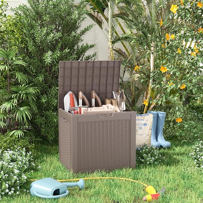 EasyUp 30 Gallon Outdoor Deck Box Waterproof, Lager Patio Storage Box Indoor and Outdoor Use,Resin Storage Bin for Patio Furniture Cushions Garden Tools, Package Delivery,UV Resistant（Gray）