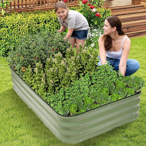 1MORE Raised Garden Bed -5X3X1 Galvanized Planter Box for Outdoor Gardening,4 in 1 Modular Raised Bed Kit with Protective Tape, Gloves for Herb，Ideal for Vegetables and Plants.Green-2Pcak