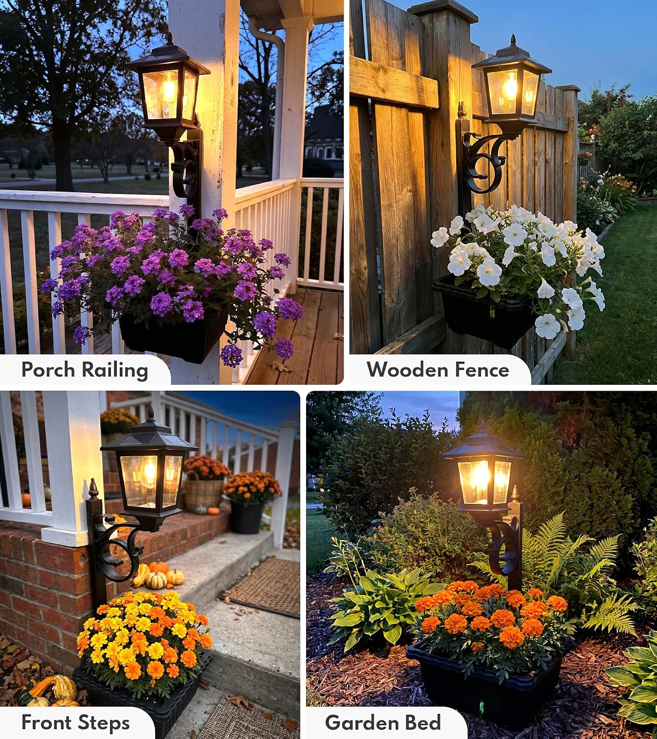 PASAMIC 2 Pack Solar Lamp Post with Planter, 2 in 1 Outdoor Solar Planter Lights, Waterproof Decorative Solar Lamp Post Light, Wall Mount or Freestanding for Garden, Patio & Porch, Warm White