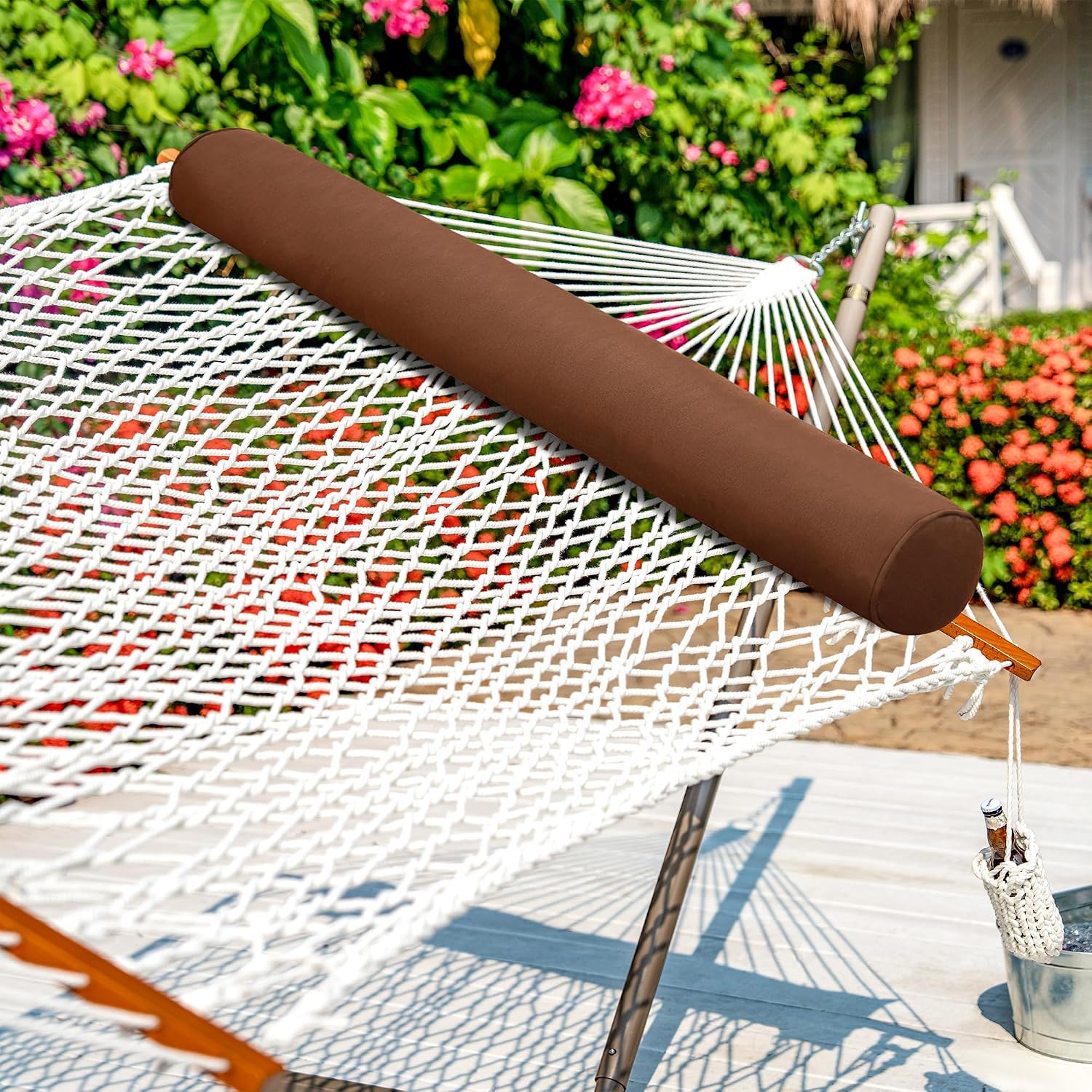 Lazy Daze Hammocks Sunbrella Pillow with Removable Cover-All-Weather Fabric-Water and Fade-Resistant-Outdoor Support Sunbrella Pillow for Hammock and Patio Furniture, 48.4 * 5.9, Brown