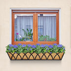 6pcs 30 Inch Window Deck with Coco Liner, 30" Window Boxes Horse Trough with Coconut Coir Liner, Metal Hanging Flower Planter Window Basket Deck Railing Planter Boxes for Outdoor Indoor Lawn