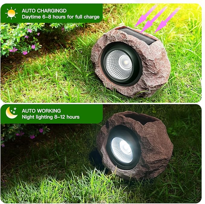 Timeflies Solar Rock Lights Outdoor, 2 Pack Super Bright Solar Spot Lights Outdoor IP65 Waterproof Solar Yard Lights, Auto On/Off Garden Decor for Outside Paths, Sidewalks, Yards, Landscapes, Patios