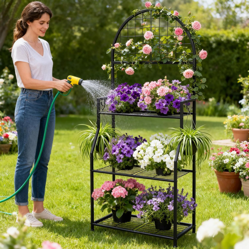 vgmiu 3 tier plant stand indoor outdoor, metal showing dimensions