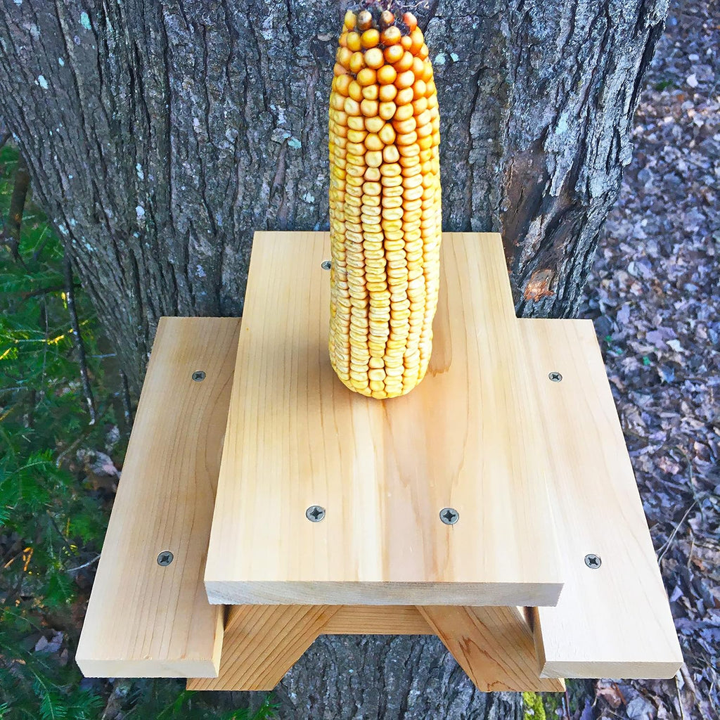 Large Squirrel Picnic Table Feeder - Cedar Squirrel Feeders for Outside Trees, Deck, Fence - Funny Corn Cob Holders, Novelty Hanging Mini Picnic Table for Squirrels, Fun Wooden Chipmunk Bench Platform
