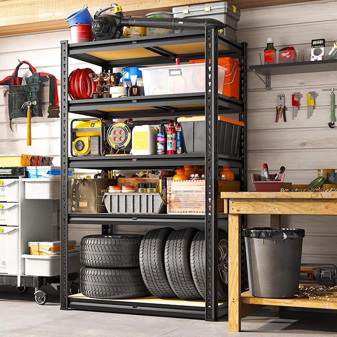 REIBII Storage Shelves 2020LBS Garage Shelving Heavy Duty Metal Shelving 5 Tier Metal Shelf for Garage Pantry Closet Kitchen Basement 28" W x 12" D x 59.8" H, 4 Pack