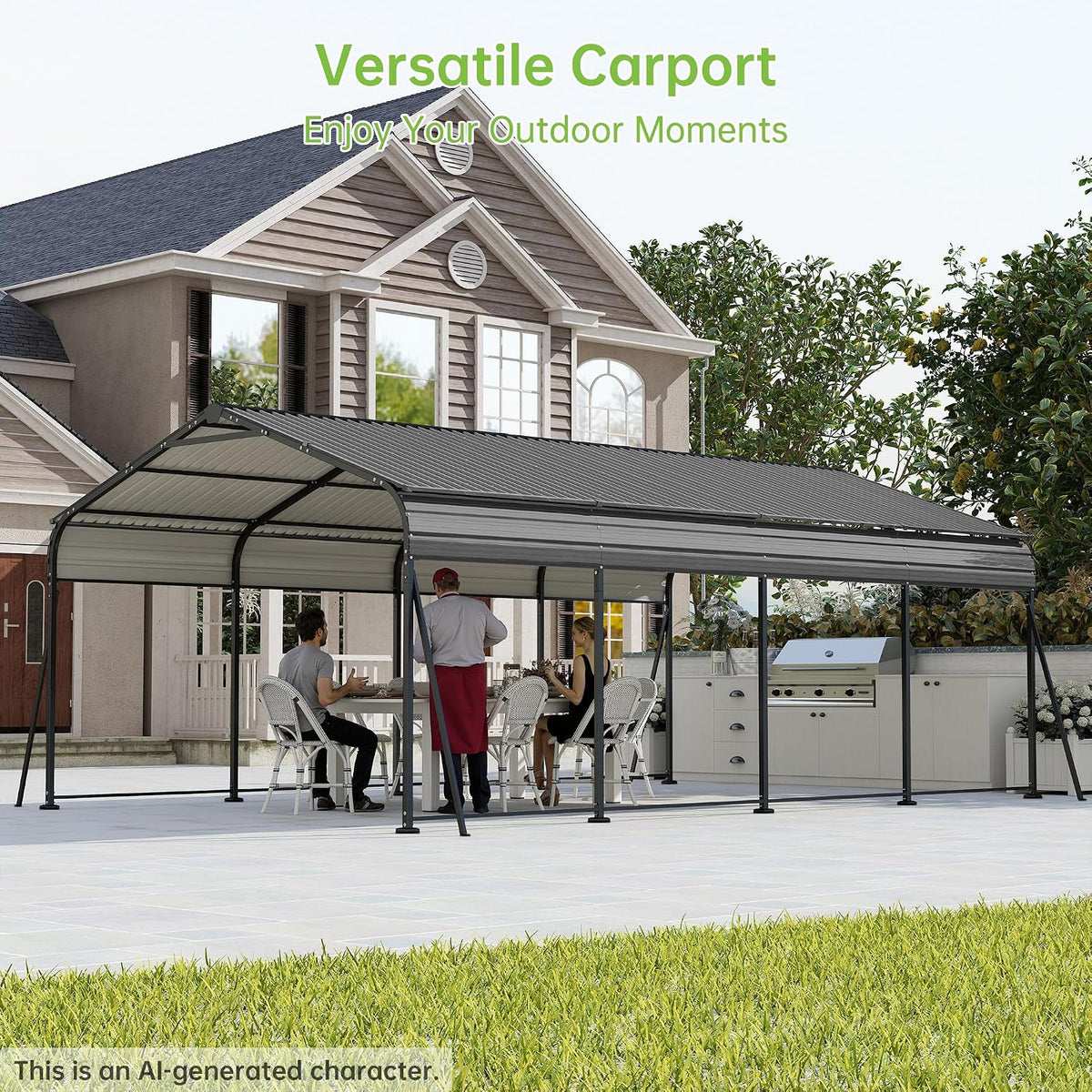 12x20 ft updated galvanized steel roof metal carport showing dimensions