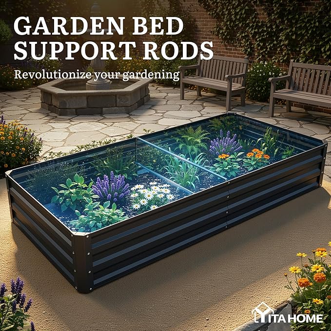 YITAHOME 72x36x12 in 2pcs Galvanized Raised Garden Bed Kit, Large Metal Planter Box with Gloves & Support Rod, Outdoor Flower Bed for Plants Vegetables, Black