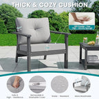 6-Piece HDPE Patio Furniture Set, Outdoor Sectional Sofa Set,All Weather Outdoor Couch with Dust-Free Cushions, Durable Patio Conversation Sets for Balcony, Porch, Gray
