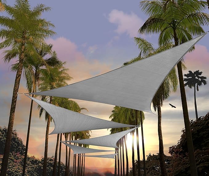 Amgo 16' x 16' x 16' Grey Triangle Sun Shade Sail UPF50+ Canopy Awning AGSLT, 95% UV Blockage, Water & Air Permeable, 200GSM Heavy Duty Commercial and Residential (We Make Custom Sizes)