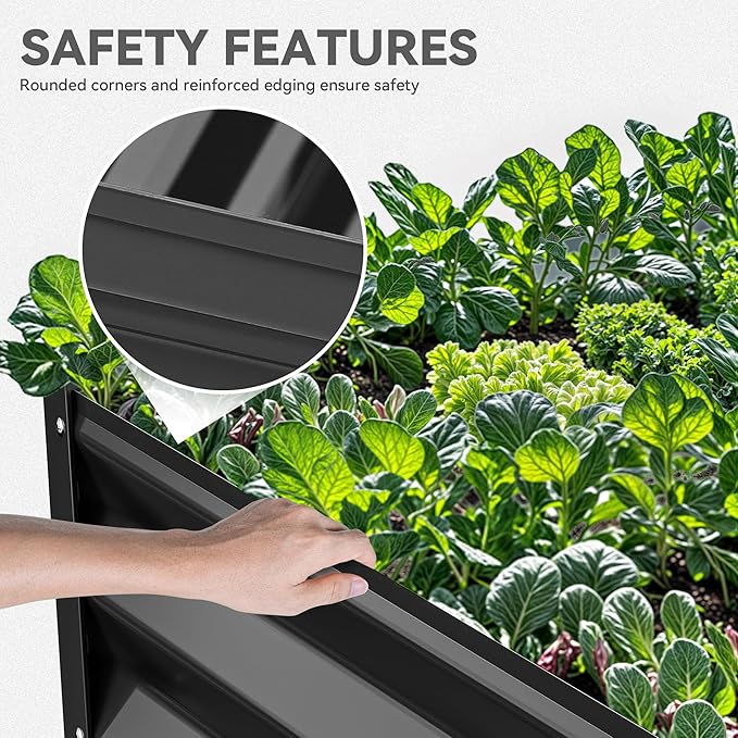 YITAHOME 72x36x18 in 2pcs Galvanized Raised Garden Bed Kit, Large Metal Planter Box with Gloves & Support Rod, Outdoor Flower Bed for Plants Vegetables, Black