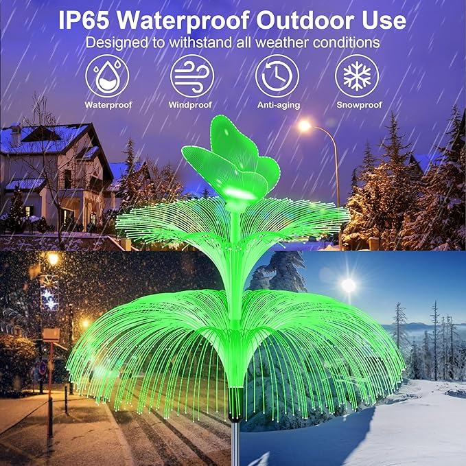 4 Pack Solar Garden Lights, Gardening Birthday Gifts for Mom Grandma Women, Waterproof 7 Color Changing Jellyfish Light with Butterfly Solar Flower Lights for Outdoor Pool Yard Garden Decor