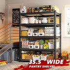 REIBII 2400LBS Storage Shelves 5 Tier Garage Shelving Heavy Duty Adjustable Garage Shelves, Utility Rack Shelf, Shelving Units for Storage Warehouse Pantry Closet, 35.5" W x 11.9" D x 72" H, Black
