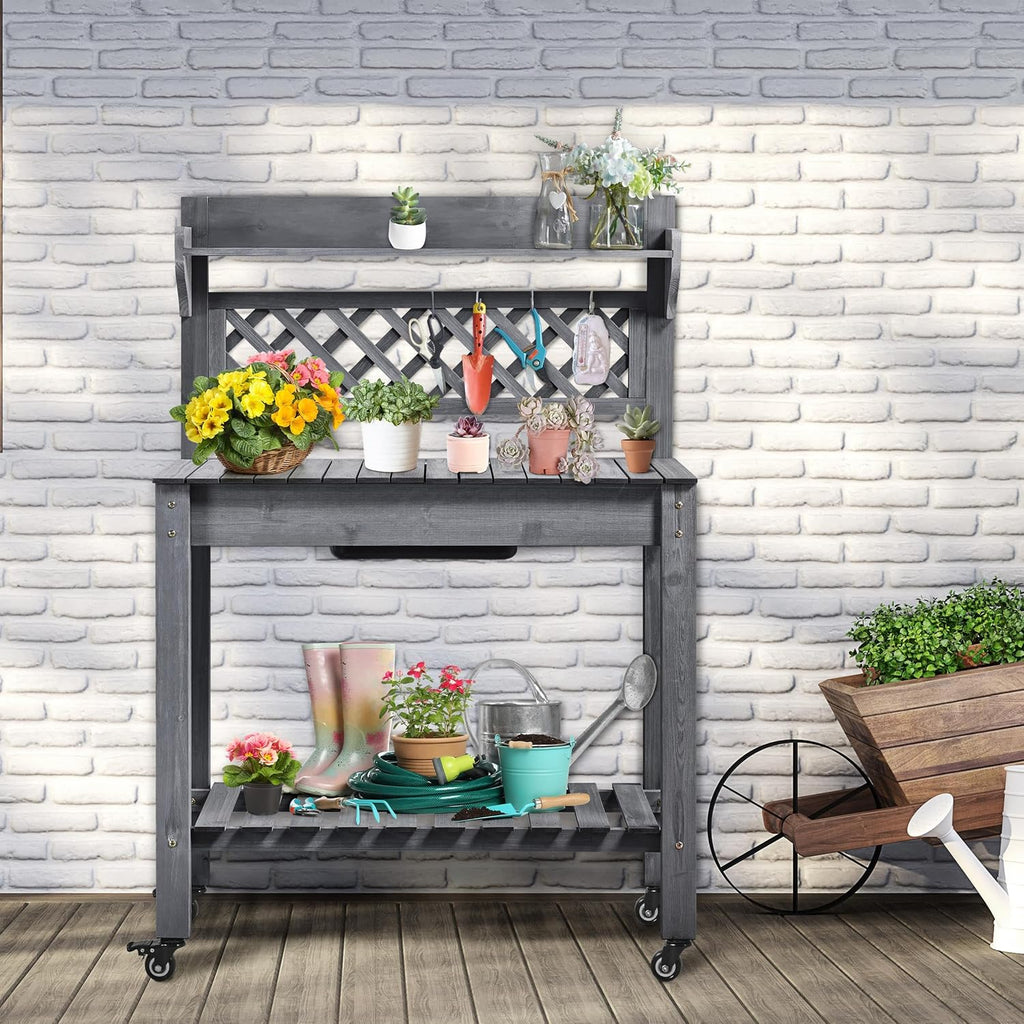 yaheetech outdoor potting bench with sink, garden table on a desk or shelf