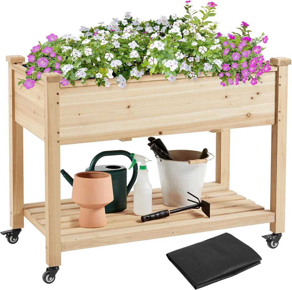 yaheetech raised garden bed with wheels 42x23x33in wooden, main product view