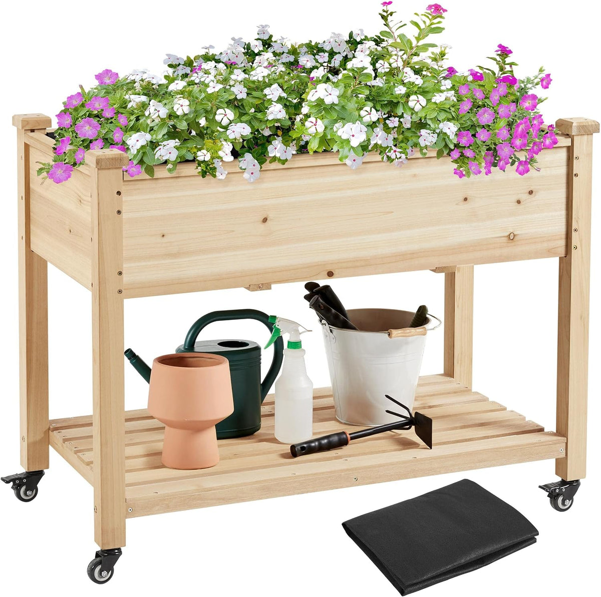 yaheetech raised garden bed with wheels 42x23x33in wooden, main product view