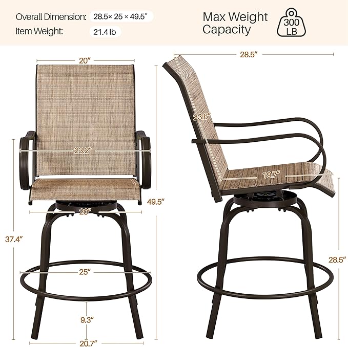 Yaheetech Patio Swivel Barstools Outdoor Chairs Set of 4, High Bistro Stools Outdoor Furniture, All-Weather Patio Stools for Outside, Beach, Lawn, Poolside and Garden, Brown