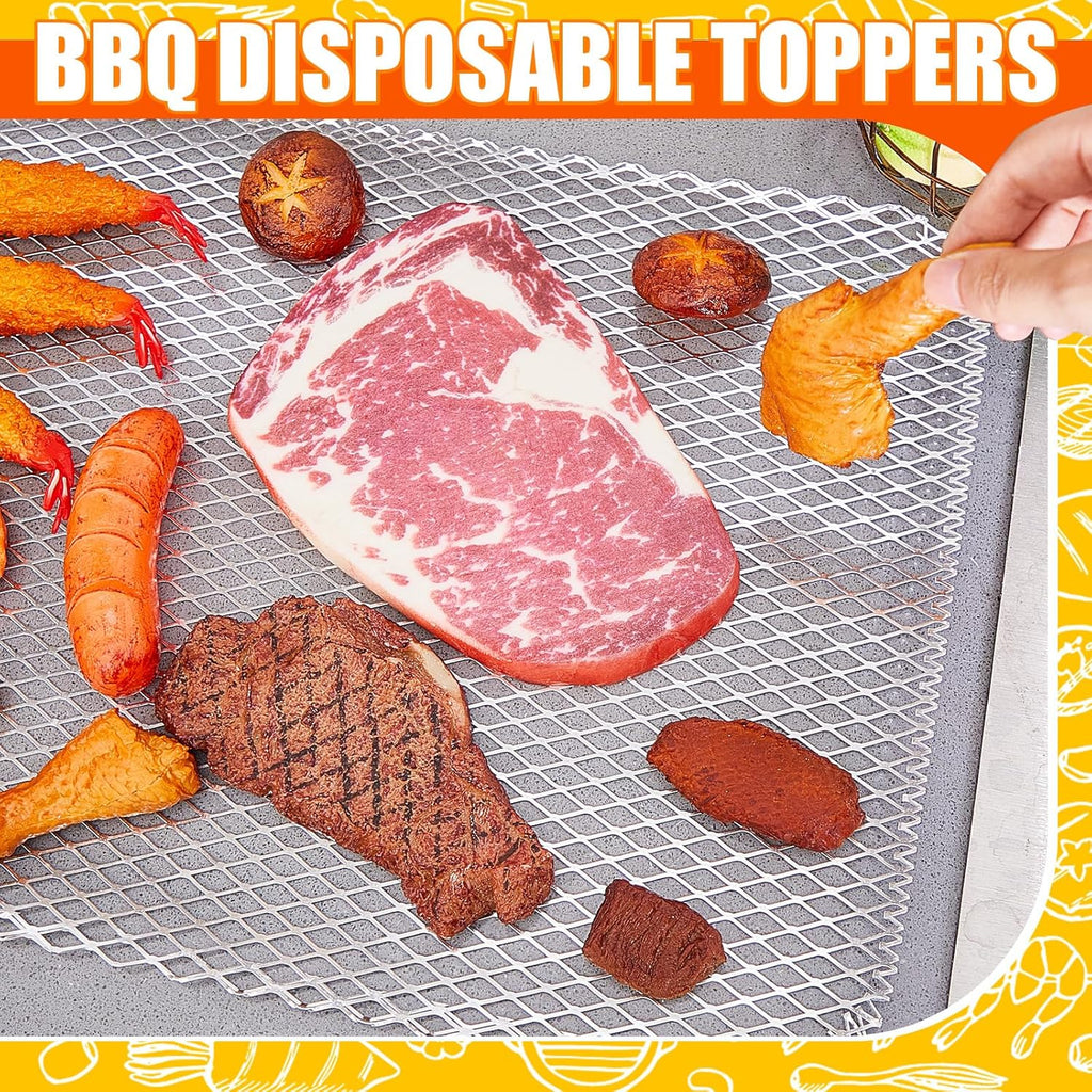 12 Pcs Disposable Grill Topper 16x12 Inch Mesh Mat for Outdoor BBQ | Non Stick, Aluminum Grates Liners Pans, Cooking Grid Pad Sheet, Prevents Food Falling, For Camping Picnics Vegetables Meat