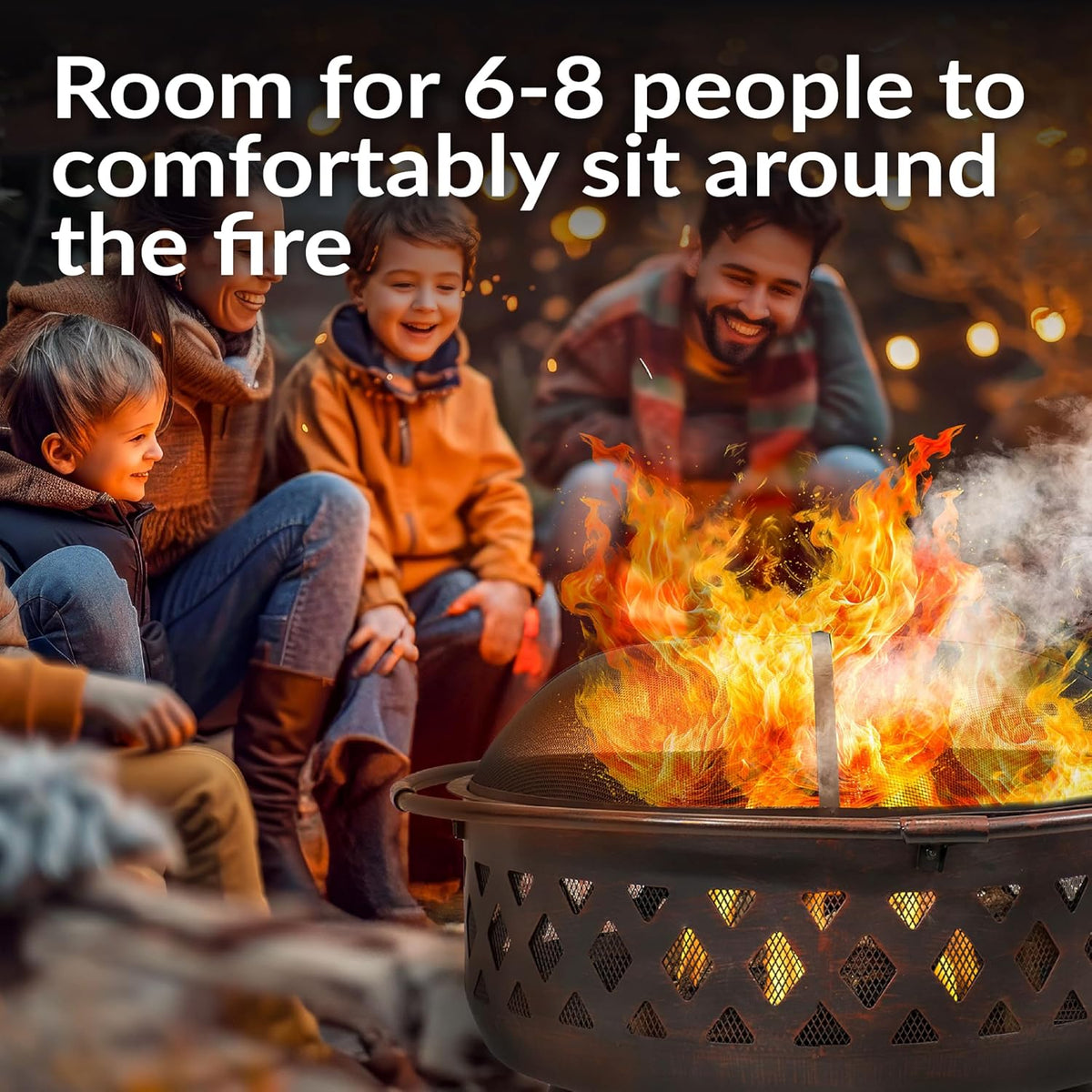 sunnydaze crossweave 36" large outdoor fire pit, wood shown in use