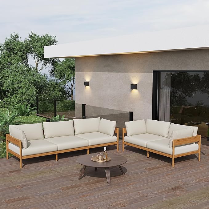 Acanva Modern Outdoor Patio Furniture Set, All-Weather Aluminium Conversation Sectional Sofa with Thick Cushions for Backyard, Garden, Porch, Couch, Beige