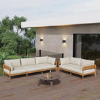 Acanva Modern Outdoor Patio Furniture Set, All-Weather Aluminium Conversation Sectional Sofa with Thick Cushions for Backyard, Garden, Porch, Couch, Beige
