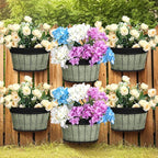 Layhit 6 Pcs Wall Hanging Planters Outdoor Pot Planter Wine Barrel Planter Distressed Oak Thickened Plastic Water Storage Flower Pots for Flower Indoor Outdoor(10 Inches,Grey Green)