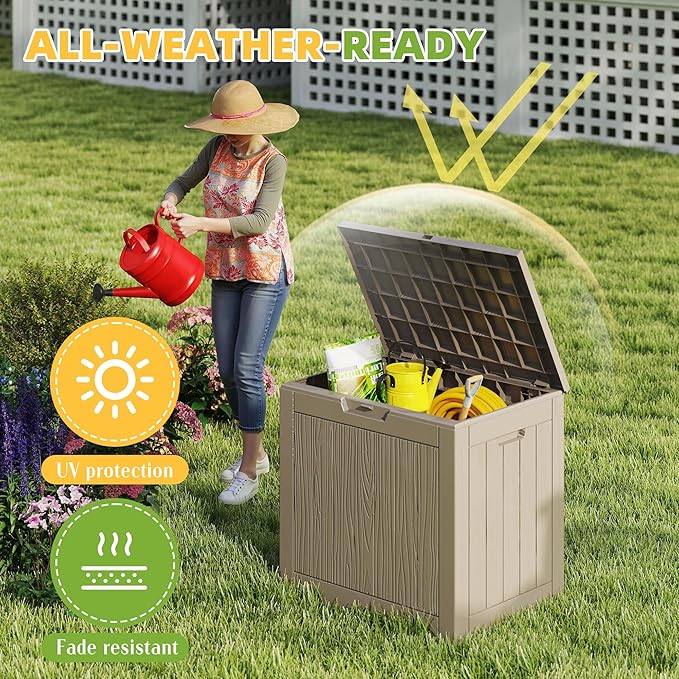 32 Gallon Outdoor Storage Box - Deck Box Container for Patio, Pool, and Garden-Waterproof and UV Resistant Resin,Lockable (Grey)