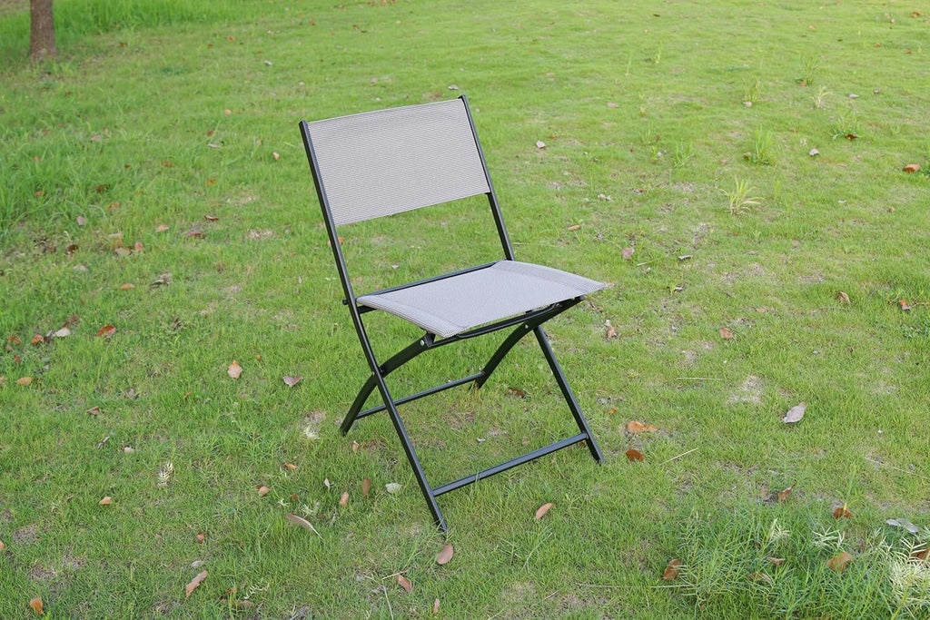 2-Piece Folding Bistro Sling Chairs, Portable Outdoor Patio Dining Set, Gray, No Assembly