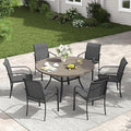 VICLLAX Patio Dining Set for 6, 7 Pieces Outdoor Furniture Set- 47" Round Patio Table and 6 Patio Chairs, Grey Wood Grain Tabletop and Grey Fabric