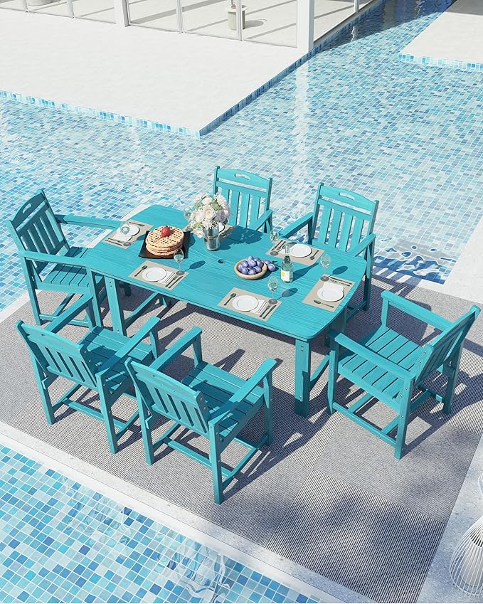 Ciokea HDPE Outdoor Patio Dining Chairs Set of 2, All-Weather Porch Chair with Wide Seat, Durable Outdoor Furniture for Backyard, Garden, Lawn & Poolside, Lake Blue