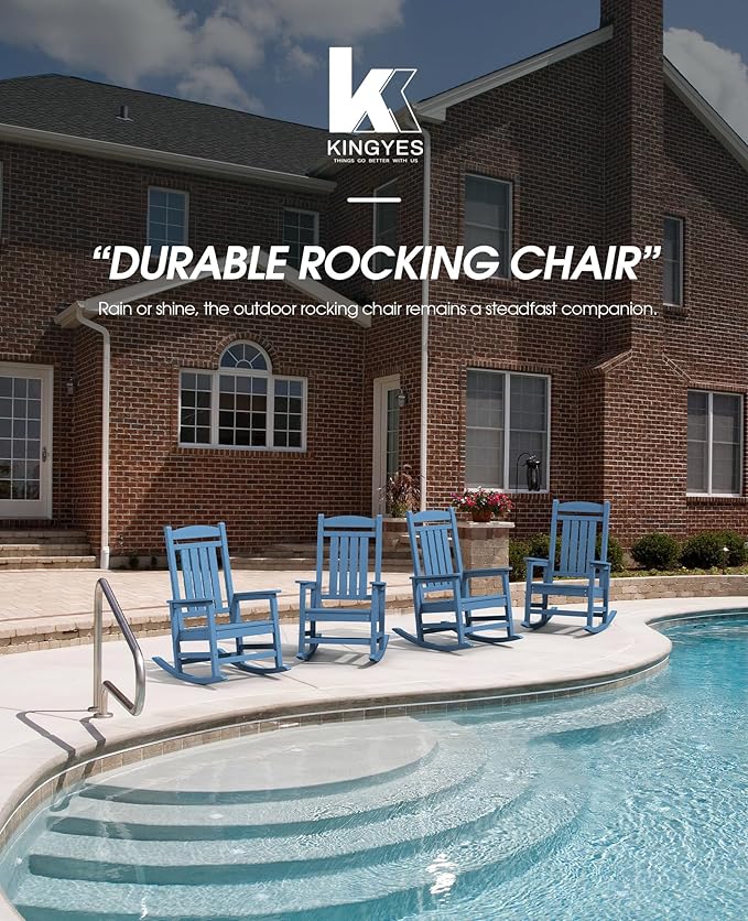 KINGYES HDPE Patio Rocking Chair Set of 2, Outdoor Rocking Chairs Porch Rocker for Adults, Navy