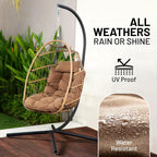 SereneLife Hanging Egg Chair w/Stand - Wicker Rattan Swing, Padded Cushion | Foldable Design, Weather-Resistant Cushion & Padded Headrest Included, 350 lb Capacity, Great for Patio, Backyard & Bedroom.