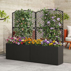 happygrill 2 raised garden bed with trellis & shown in use
