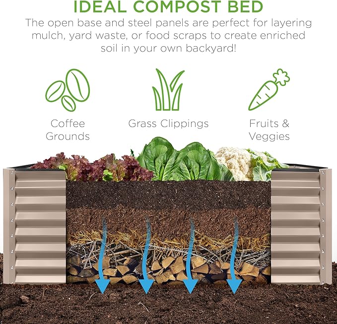 Best Choice Products 6x3x2ft Outdoor Metal Raised Garden Bed, Deep Root Box Planter for Vegetables, Flowers, Herbs, 269 Gallon Capacity, 100% Non Toxic Materials - Taupe