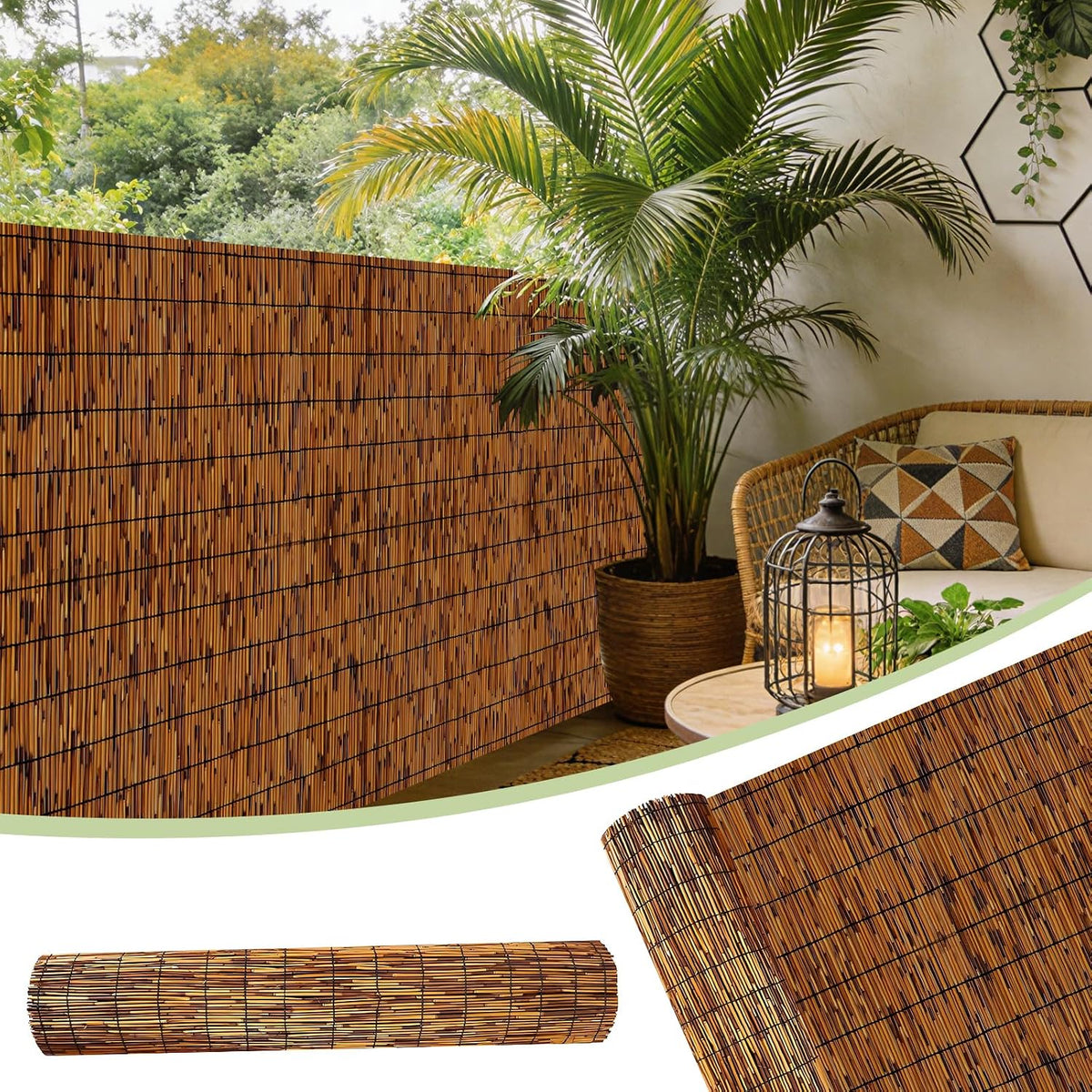 fenrunxu bamboo reed screen fencing,4ft x 16.4ft natural, main product view