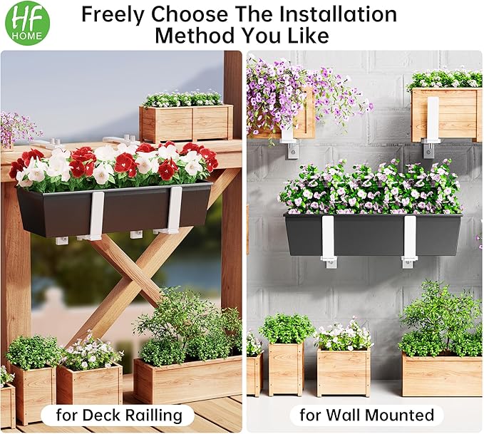 HFHOME Set of 2 Adjustable Window Planter Box Brackets, White Brackets for Window Boxes Planters, Planter Shelving with Adjustable Size The Width of The Bottom of The Planter Box (Patent Registered)