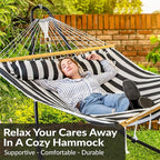 Sunnydaze Quilted Outdoor Hammock with Spreader Bars - Heavy-Duty 450-Pound Capacity Double Hammock for Outside - Black and White