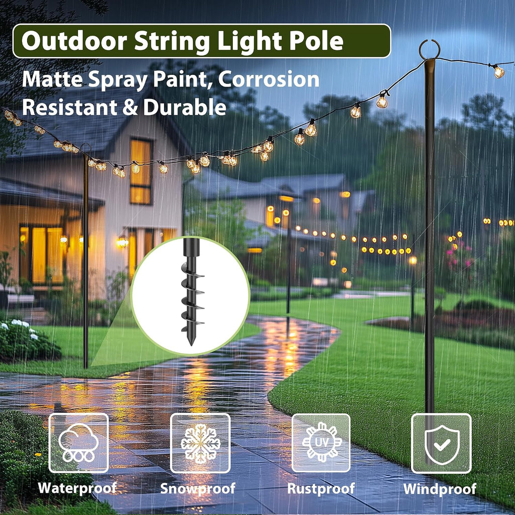 2 Pack String Light Poles for Outside, 10.5 Ft Outdoor String Light Poles for String Lights, Backyard Patio Light Poles for Bistro Party Wedding, Metal Pole for Outdoor String Lights