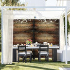 FENCY Metal Outdoor Privacy Screen 72" H×47" W Vintage Wood Color Patio Privacy Screen, Freestanding Decorative for Deck Balcony Patio