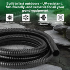 1/2 Inch Pond Tubing – 10ft Heavy Duty PVC Corrugated Pond Hose with 2 Stainless Steel Hose Clamps, Kink-Proof Black Pump Tubing for Garden Ponds, Waterfalls, Filters & Drainage