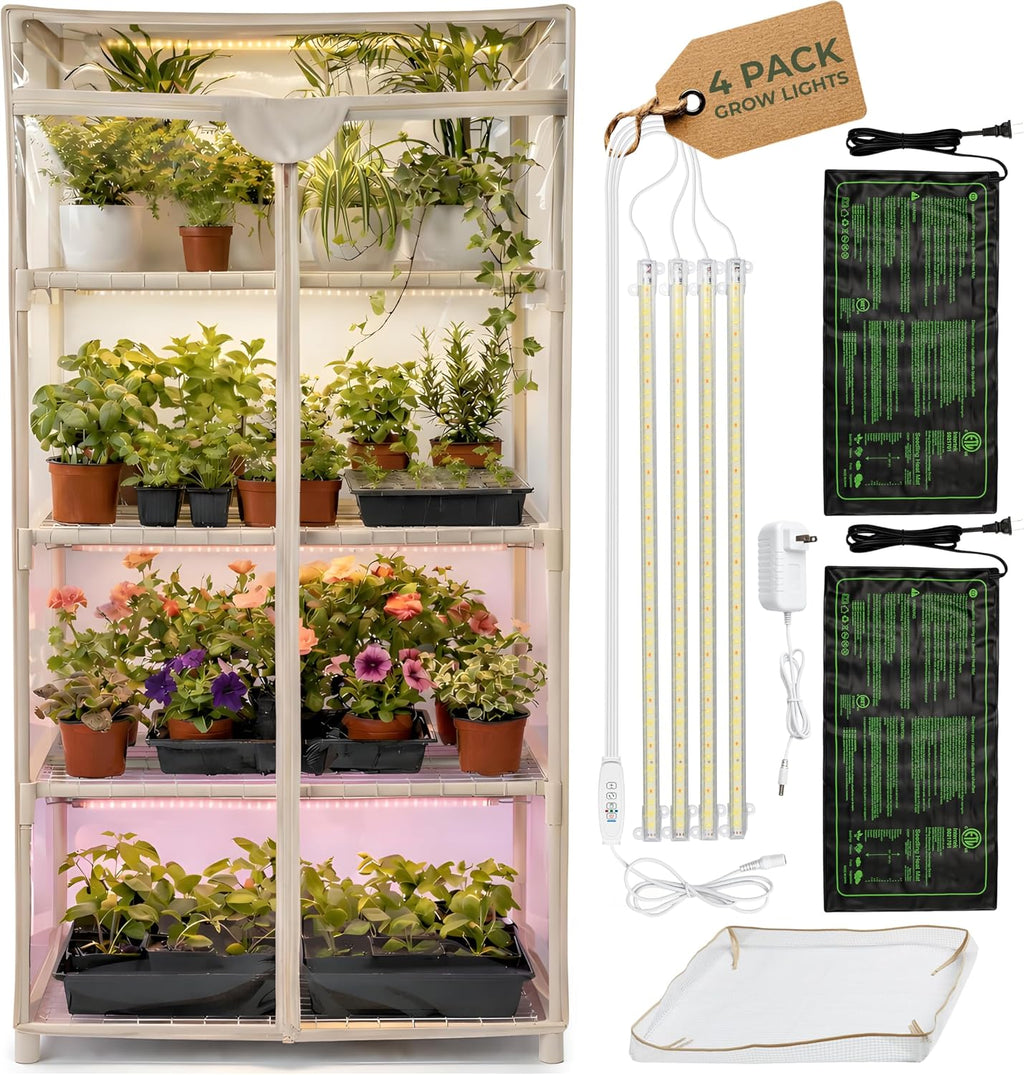 carpathen indoor greenhouse with grow light, 4 tiers, main product view