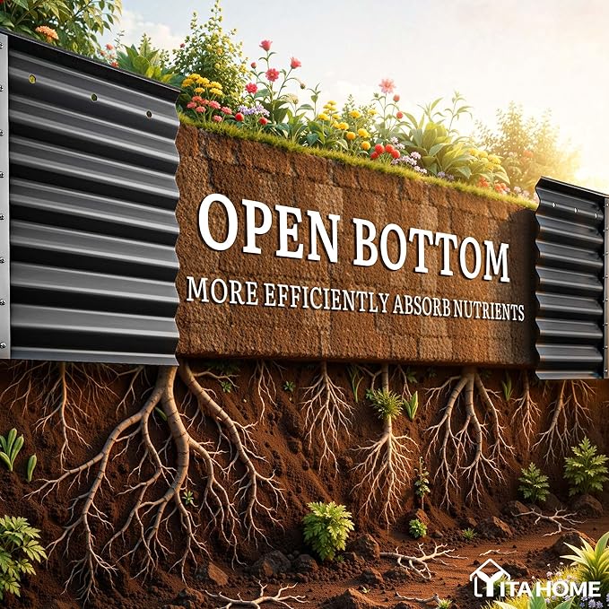 YITAHOME 24" Tall 9 in 1 Large Raised Garden Bed Kit, 8x2x2ft Galvanized Metal Planter Box with Gloves and Safety Rubber, Outdoor Above Ground Planters for Plants Vegetables Flowers, Black