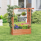 Giantex Raised Garden Bed with 2-Sided Trellis & Hanging Roof, Fir Wood Planter Box w/Drainage Holes, Freestanding Garden Planter for Flowers Herbs Climbing Vines (43"x15"x45")