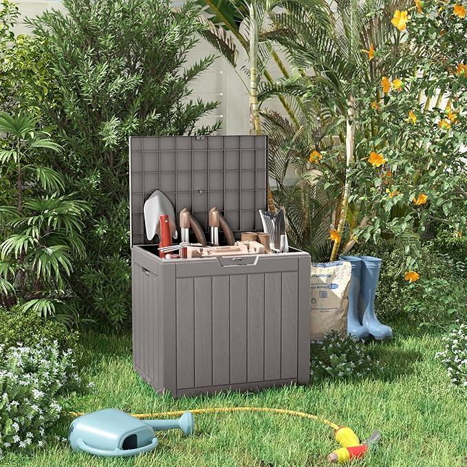 32 Gallon Outdoor Storage Box - Deck Box Container for Patio, Pool, and Garden-Waterproof and UV Resistant Resin,Lockable (Grey)