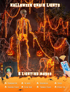 Solar Halloween Chain Lights, 10.4 FT 175 LED Orange Plastic Chain | String Lights with Remote, Waterproof Outdoor Spooky Glowing Halloween Decorations for Yard, Graveyard, Haunted House, Party