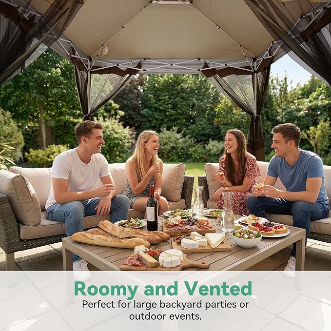 COBIZI 13x13 FT Pop up Gazebo on Clearance - Outdoor pop up Canopy Tent,carpas para Patio, Shelter - Screen Tents with Portable Carry Bag, Patio Gazebos for Camping,Garden,Deck,Backyard,Brown