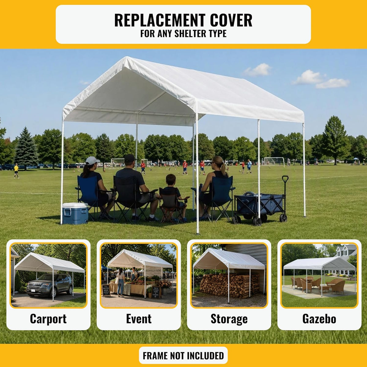 10x20 ft carport replacement canopy cover - heavy-duty showing dimensions