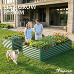 YITAHOME 8x4x1.5 ft Galvanized Raised Garden Bed Kit, Large Metal Planter Box with Gloves, Safety Rubber & Support Rod, Outdoor Flower Bed for Plants Vegetables, Green