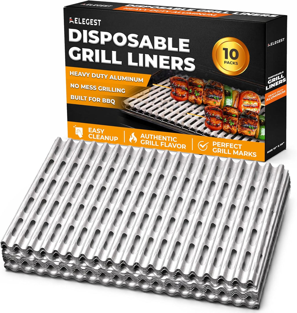 Disposable Aluminum Grill Liners & Grill Toppers | Heavy-Duty, Tear & Heat Resistant BBQ Foil Sheets | Perfect for Public Park Grills, Outdoor BBQ, Camping & Tailgating | 12 x 20 Size, 10-Pack