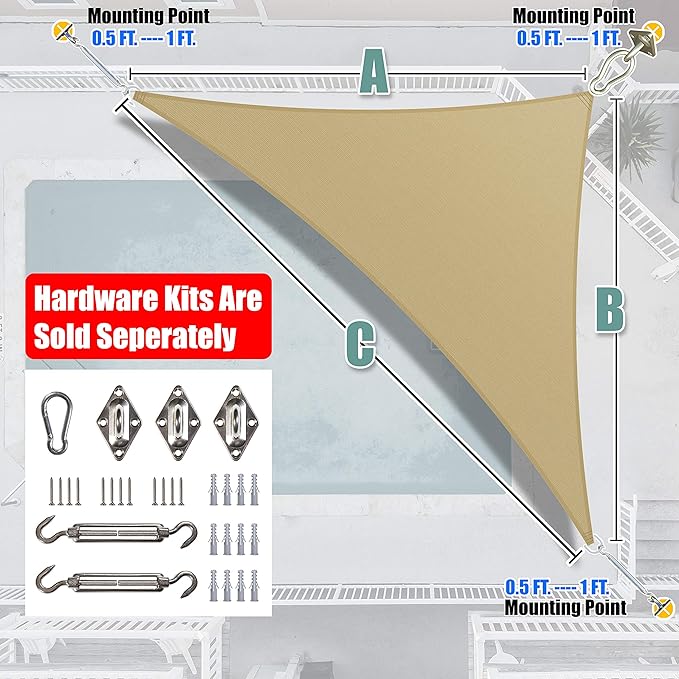 Amgo Custom Size 22' x 23' x 31.8' Sand Beige Right Triangle Sun Shade Sail UPF50+ AGTAPRT12, Order to Make Canopy Awning, 95% UV Blockage, Water & Air Permeable, Commercial Standard (We Customize)